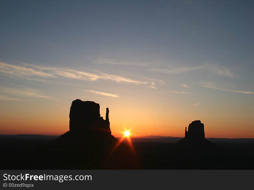 Silhouettes of rocks from the famous Navajo Tribal Park-Monument Valley. Arizona. USA