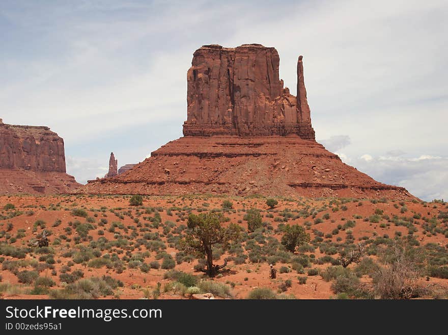 View of famous rock formations in Monument Valley. Arizona/Utah State line. USA