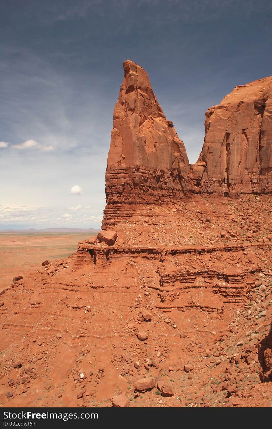 View of famous rock formations in Monument Valley. Arizona/Utah State line. USA