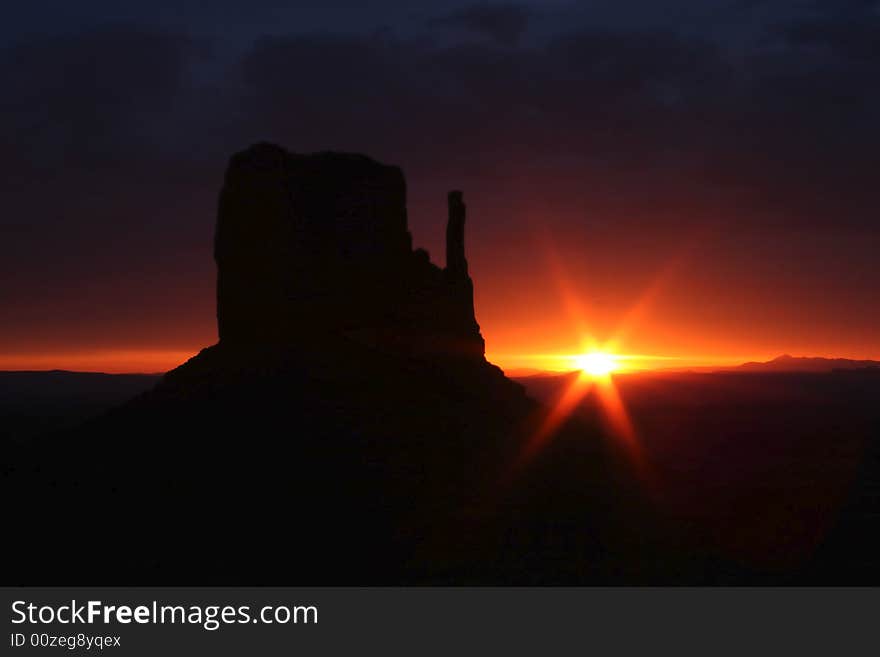 Silhouettes of rocks from the famous Navajo Tribal Park-Monument Valley. Arizona. USA