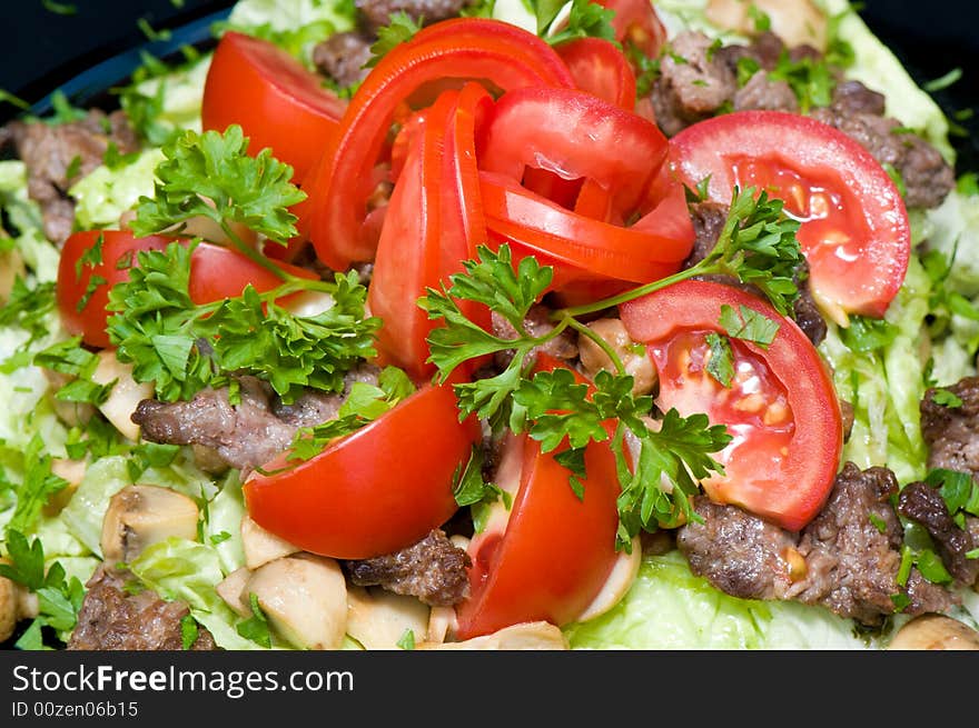 Fresh vegetables and roasted meat salad, juicy and tasty. Fresh vegetables and roasted meat salad, juicy and tasty