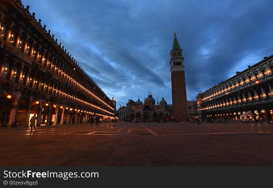 The night scene of San Marco Plaza in Venice Italy. The night scene of San Marco Plaza in Venice Italy
