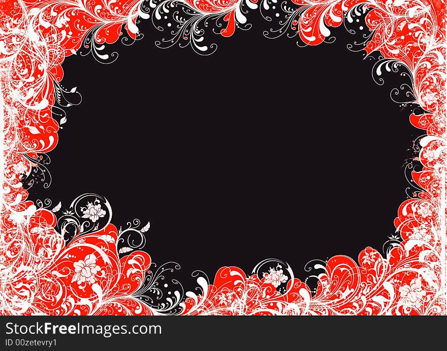 Floral frame in black background