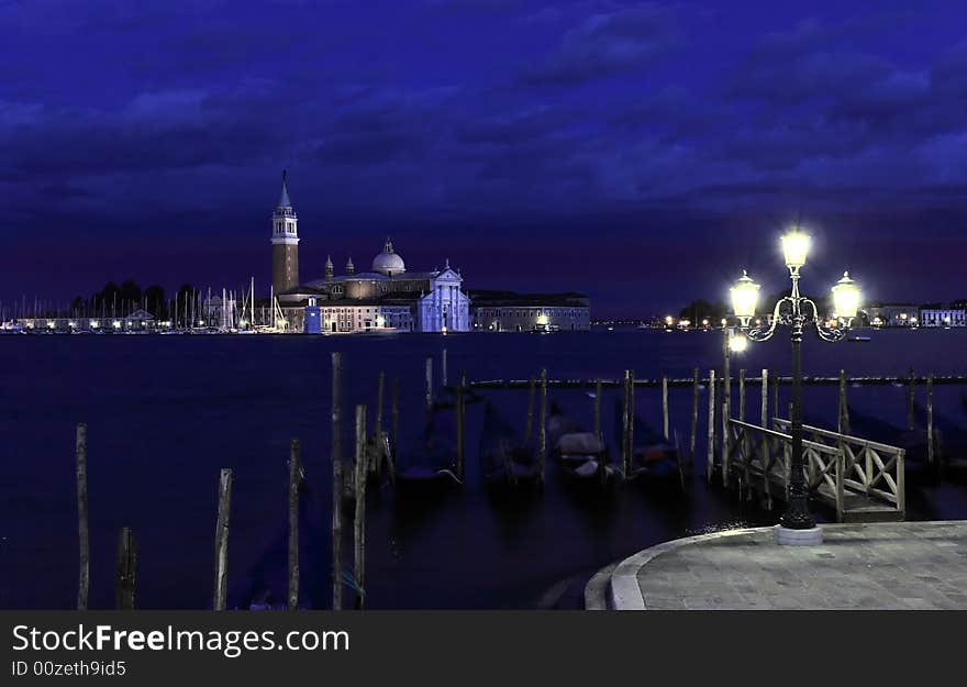The San Giorgio Maggiore Church in Venice Italy at night