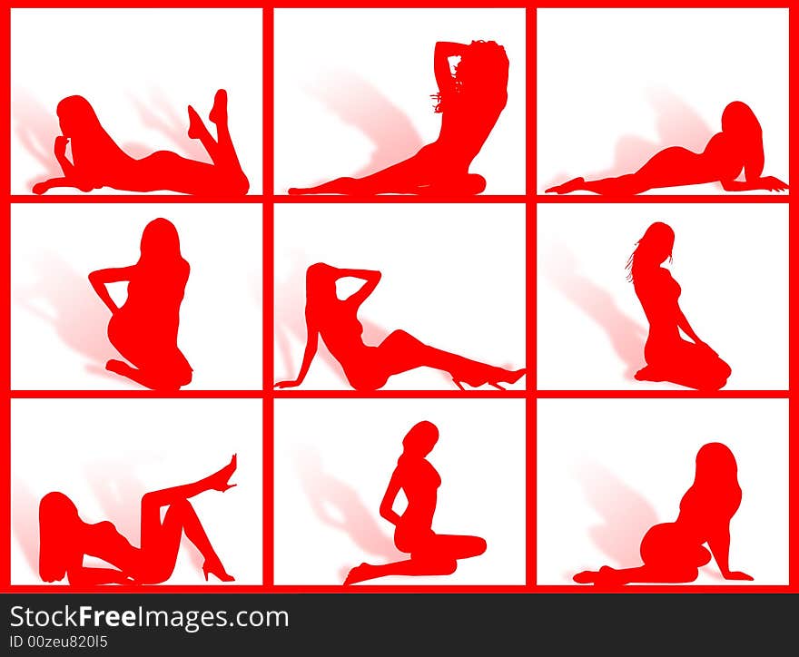 Women silhouettes in different poses and attitudes. Women silhouettes in different poses and attitudes