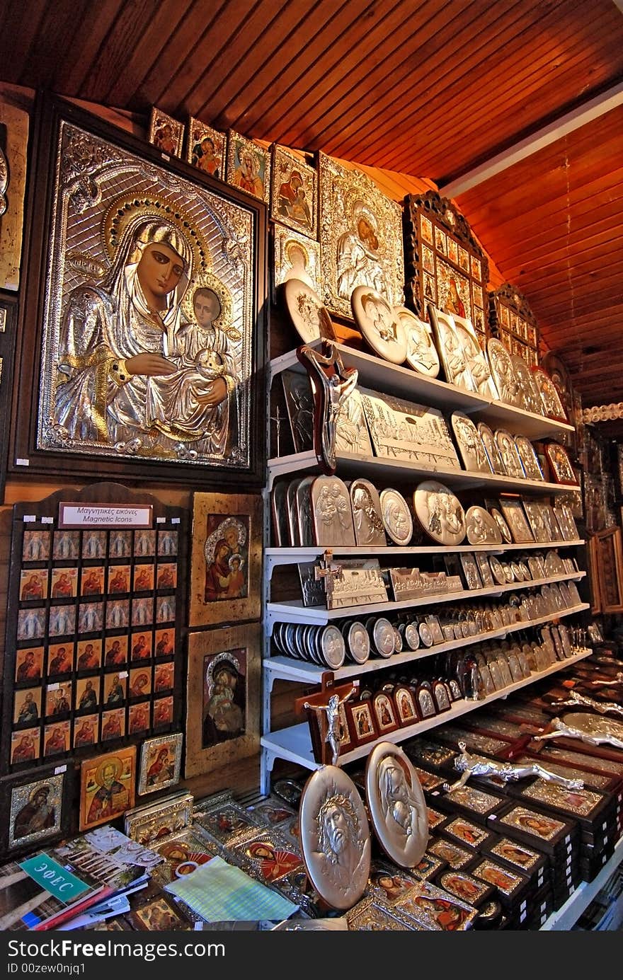 A souvenior shop selling items related to christianity and catholic