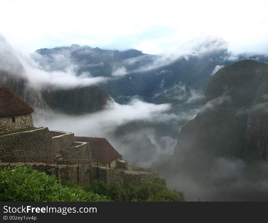 The lost city of the inca Machu Picchu in Cuzco, Peru. Inca window.