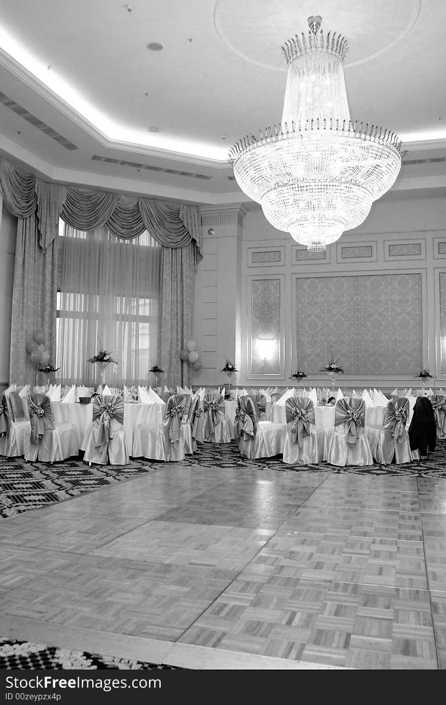 A very beautiful chandelier in the ballroom