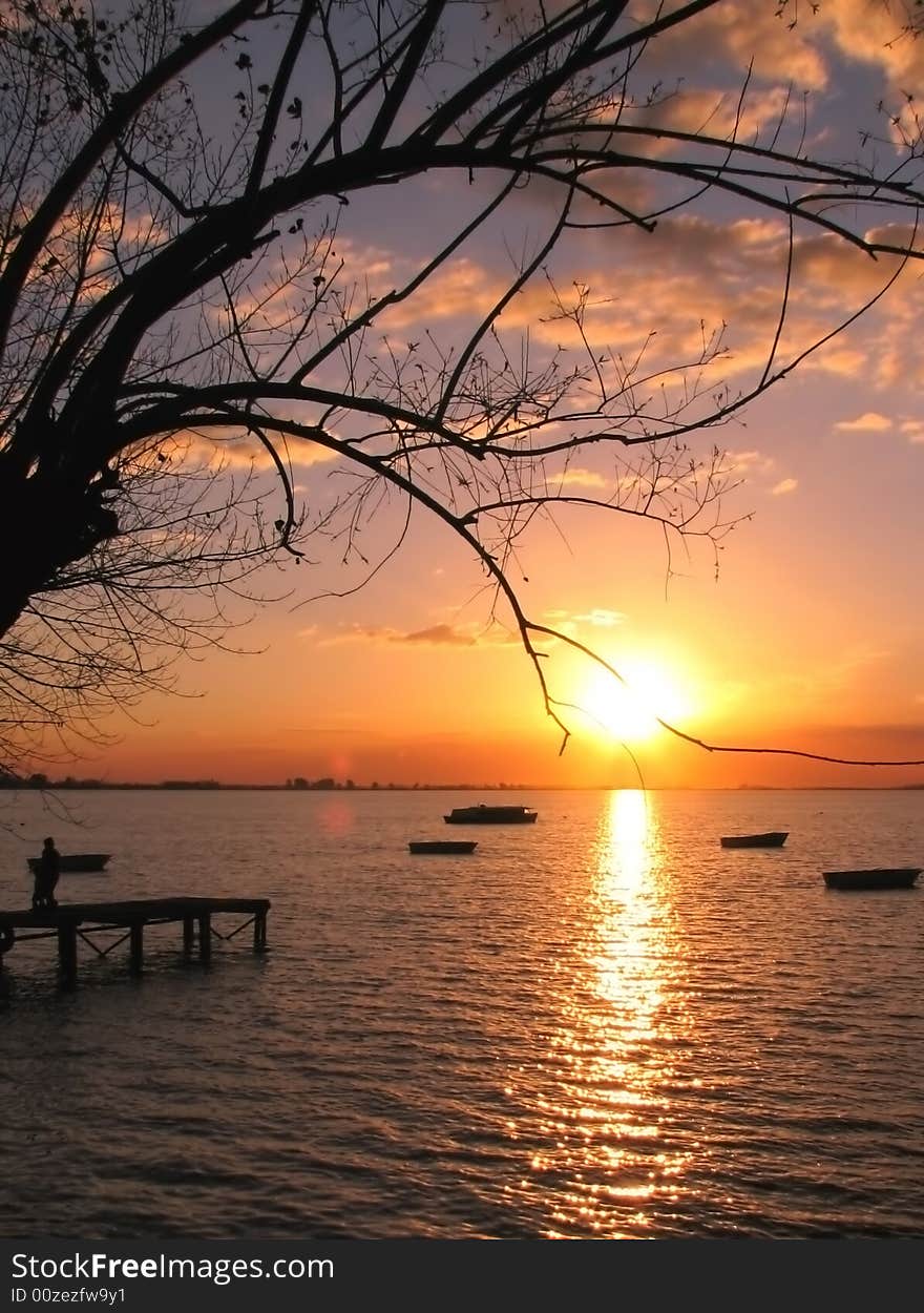 Beautiful red sunset at lake. Beautiful red sunset at lake