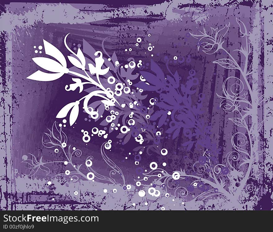 Grunge floral design in violet colors, vector illustration series. Grunge floral design in violet colors, vector illustration series.