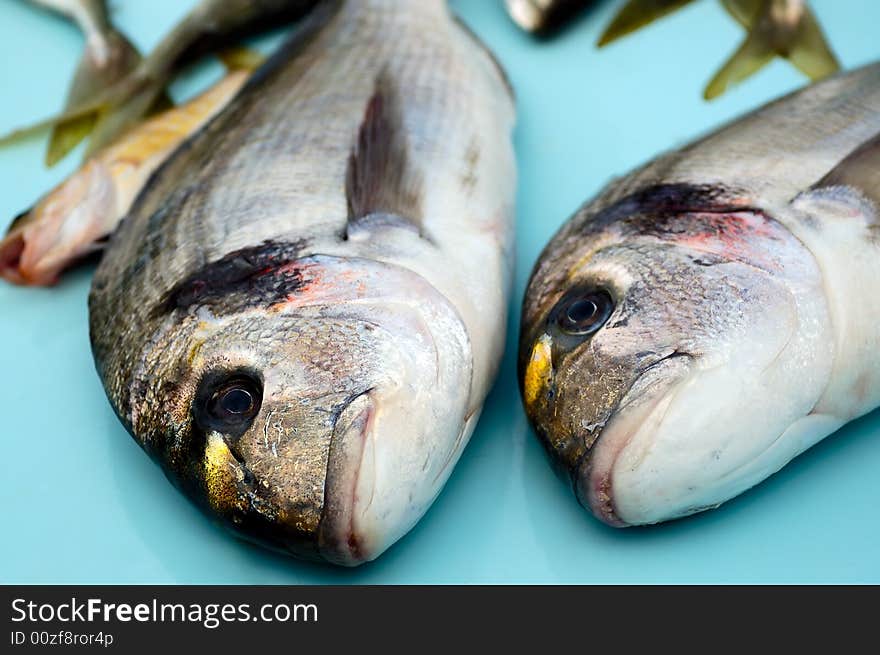 Fresh salt-water fish on a table. Fresh salt-water fish on a table