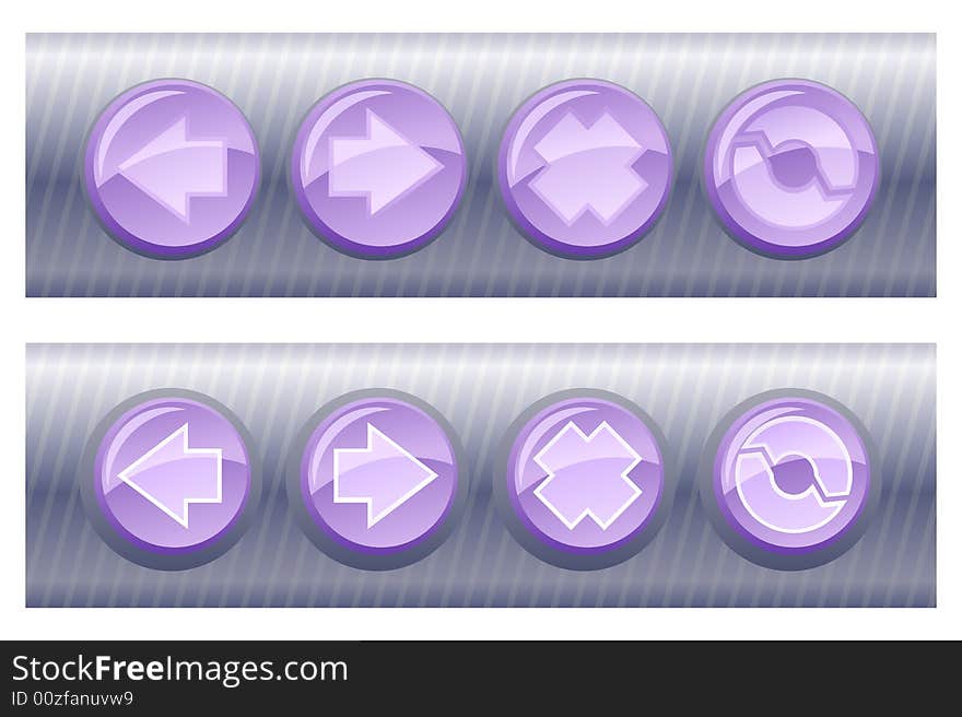 Set of violet browser buttons, on and off