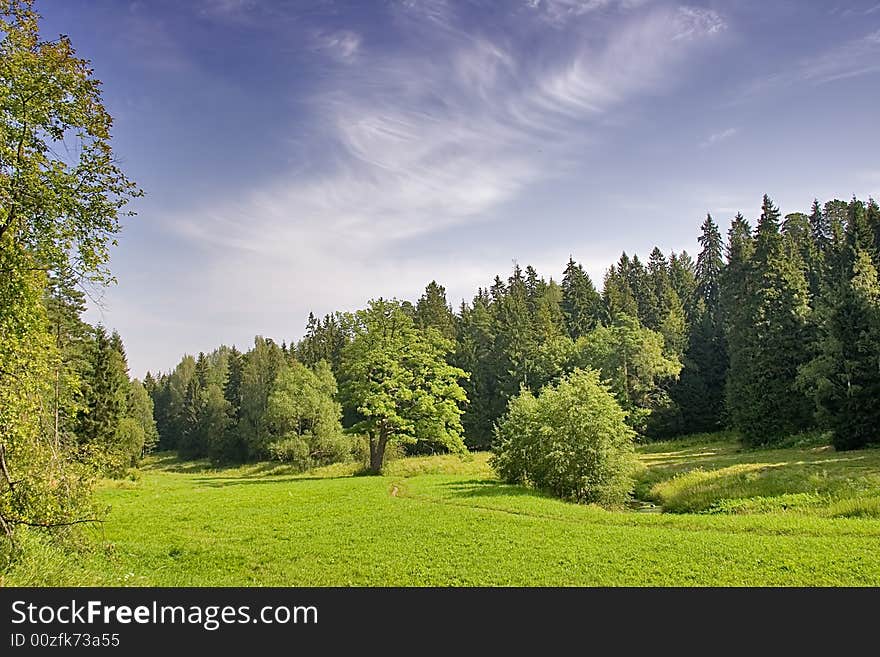 Landscape with blue sky, clouds, forest and lake. Landscape with blue sky, clouds, forest and lake