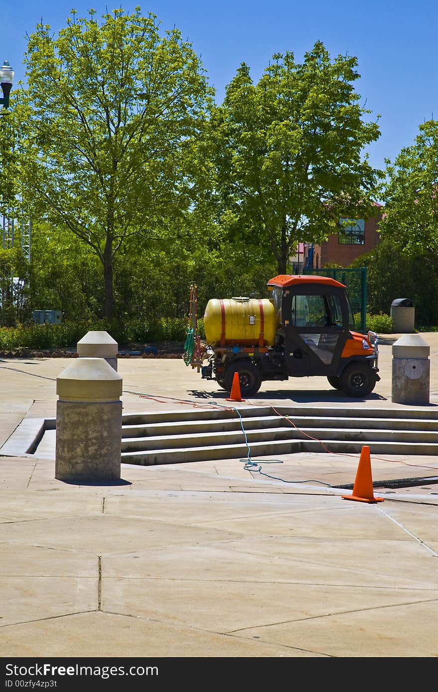 Cleaning Mule at outdoor fountain. Cleaning Mule at outdoor fountain