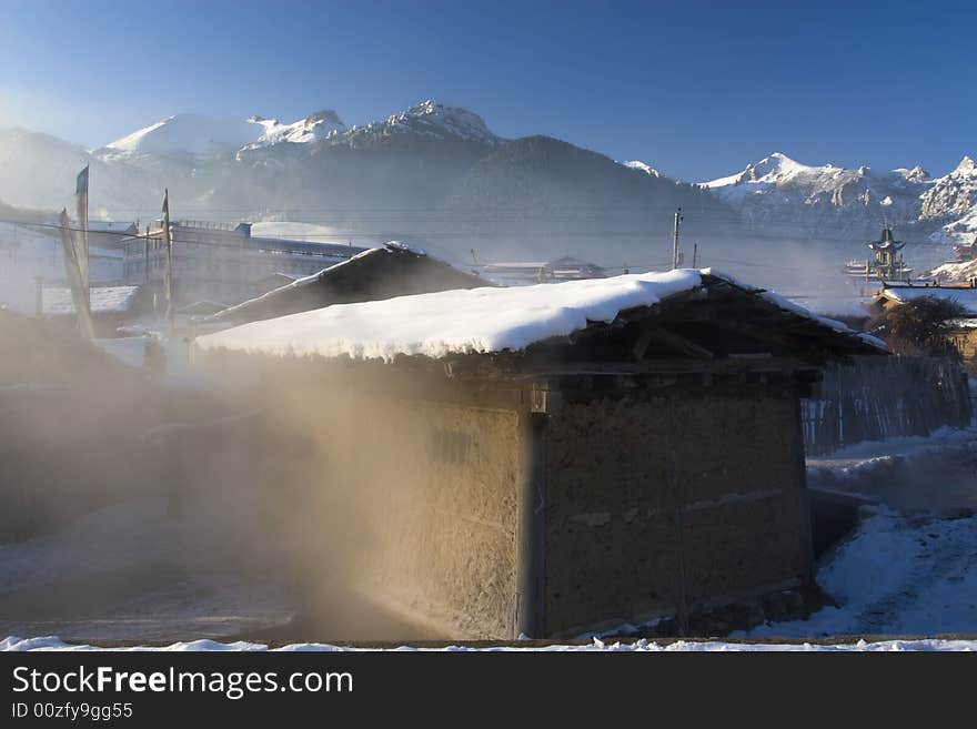 A small house in a village. A small house in a village