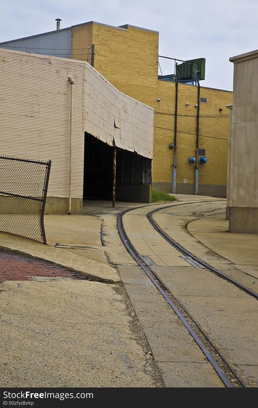 Warehouse area with train rails. Warehouse area with train rails