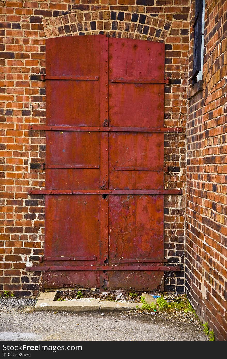 Steel sealed old business entrance. Steel sealed old business entrance