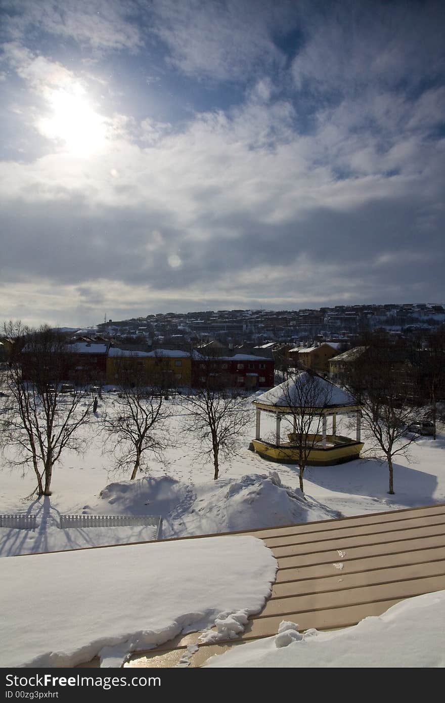 Pavilion in the snow in Kirkenes, Norway. Pavilion in the snow in Kirkenes, Norway