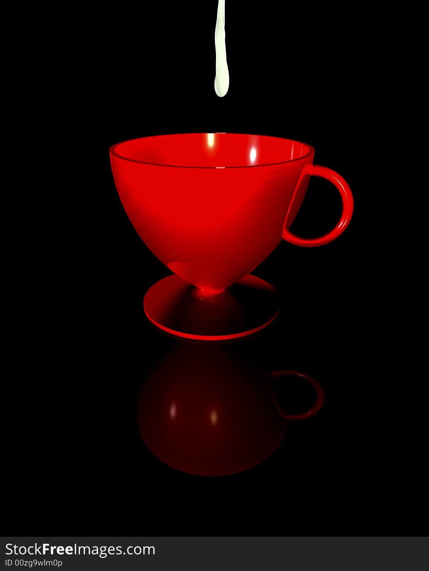 Illustration of a red cup with a big drop of milk. Illustration of a red cup with a big drop of milk