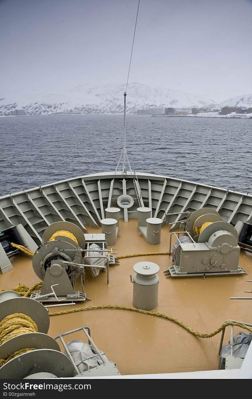 Nose of a cruise ship in the Arctic ocean