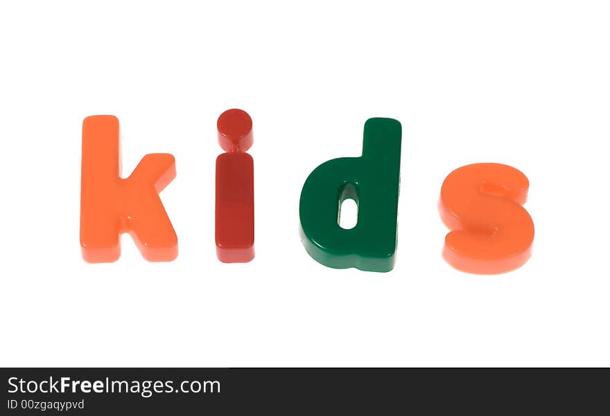 Word the kids from blocks, photo on white background