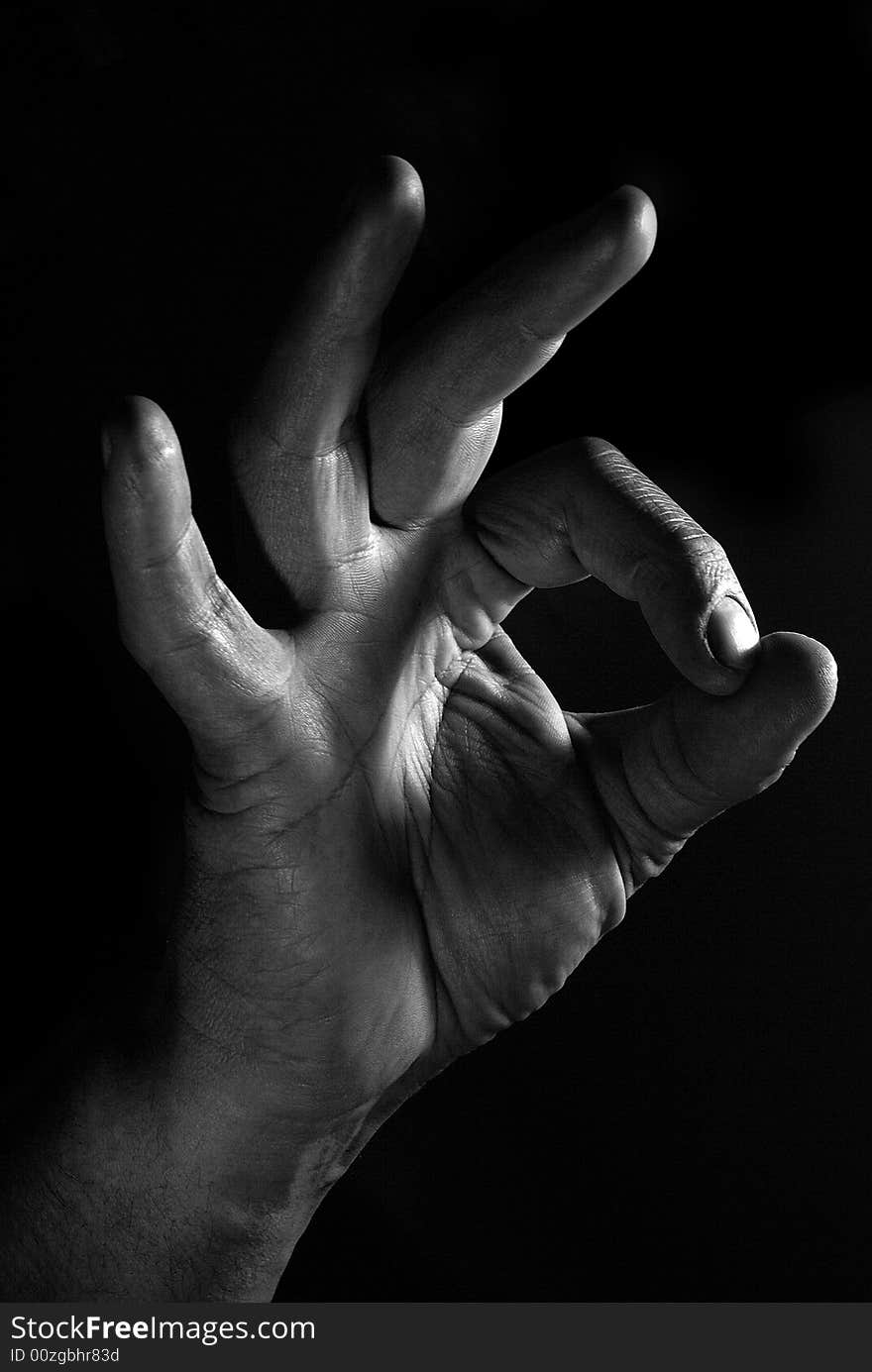 Black and white men's hand demonstrates Ok gesture