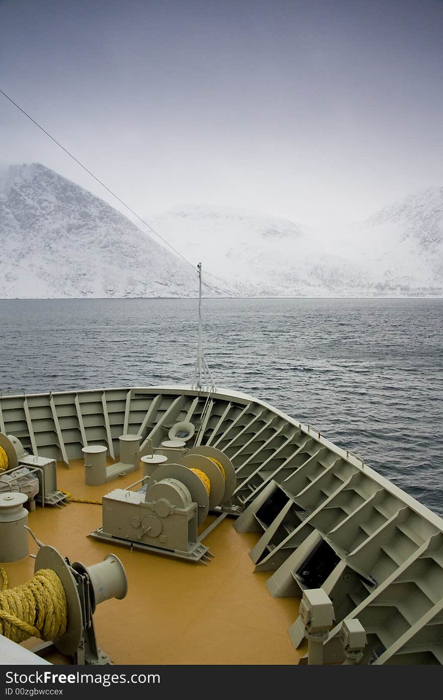 Nose of a cruise ship in the Arctic ocean