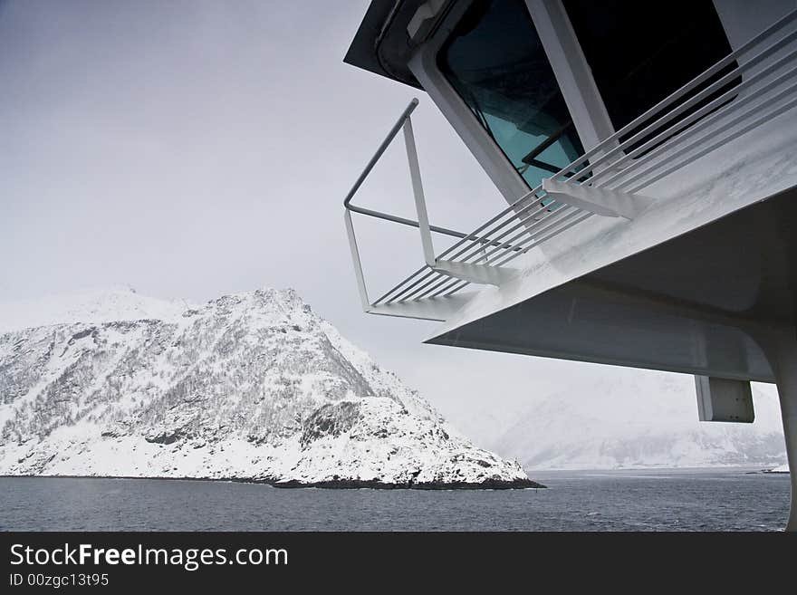 Bridge of a cruise ship, Arctic ocean