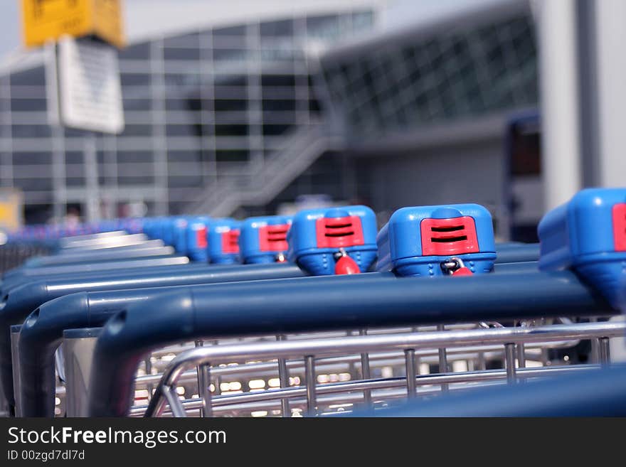 Carts in line at a mall or airport