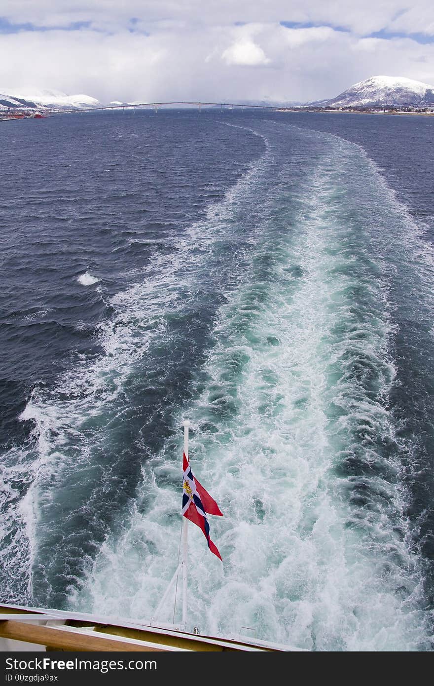 Tail of the ship, bridge on the horizon