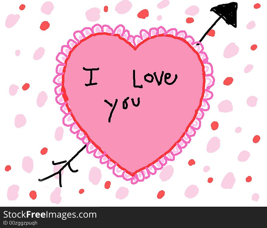 Pink & red valentine's heart with polka dots and I Love You message. Pink & red valentine's heart with polka dots and I Love You message