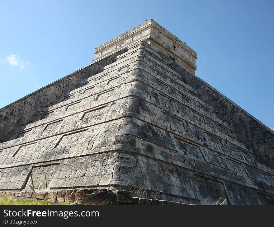 A corner of one of the new world wonders the Kukulcan pyramid at chichen itza. A corner of one of the new world wonders the Kukulcan pyramid at chichen itza.