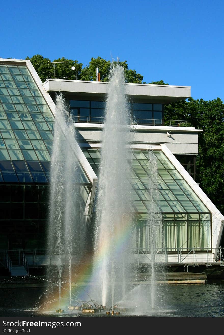 Fountain with rainbow