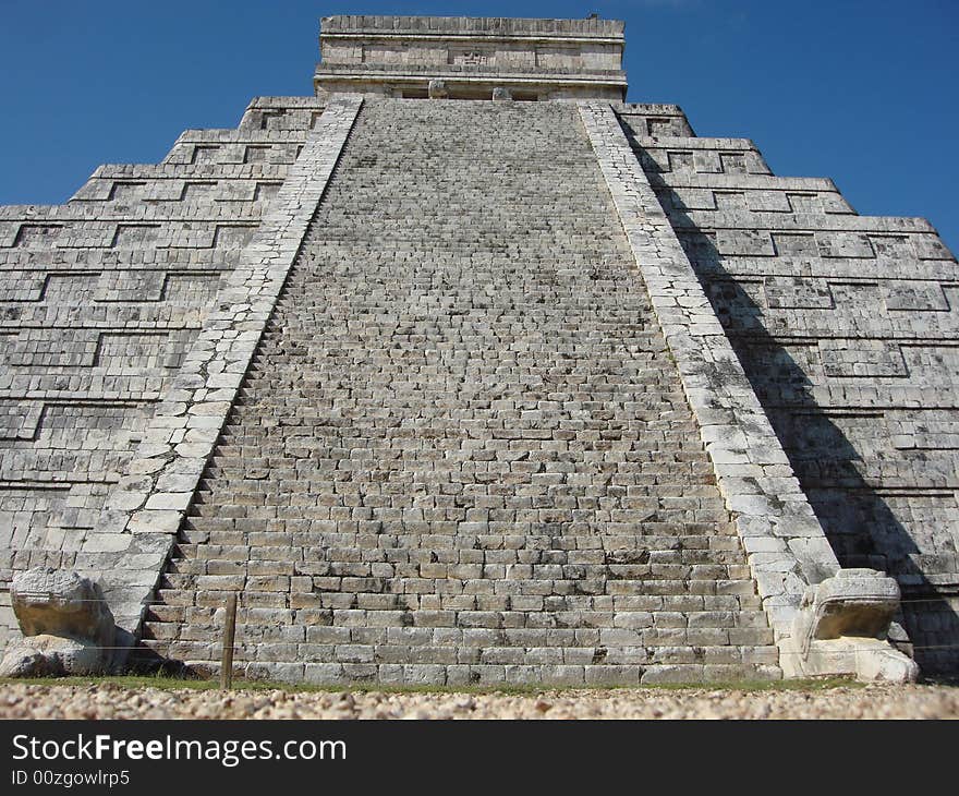 The main steps of one of the new world wonders the Kukulcan pyramid at chichen itza. The main steps of one of the new world wonders the Kukulcan pyramid at chichen itza.