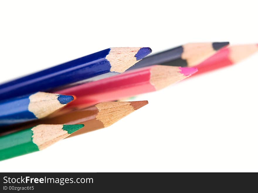 Close Up Of Color Pencils, Isolated On White