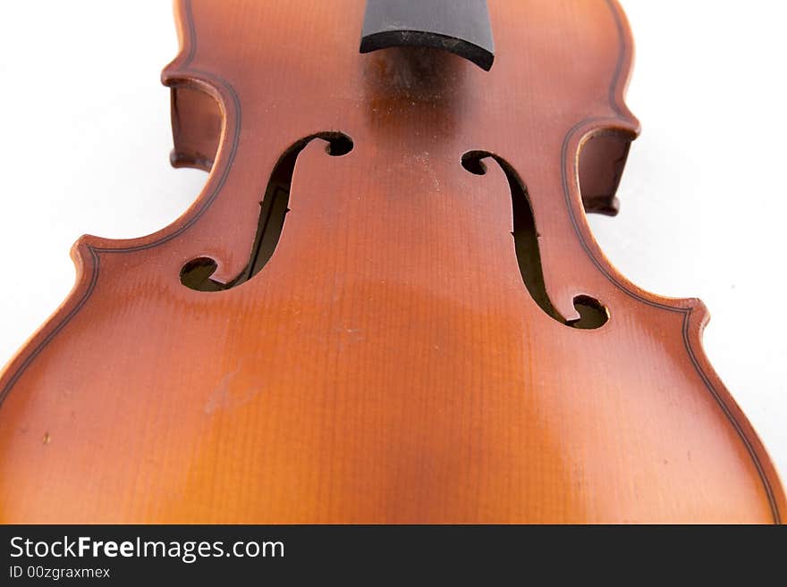 Violin closeup on a white background