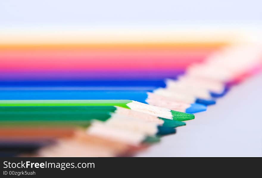 Close up of color pencils, isolated on white