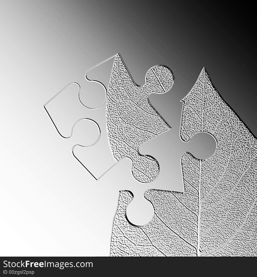 Embossed jigsaw piece of leaf on graduated background. Embossed jigsaw piece of leaf on graduated background