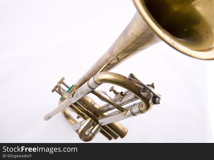 Close up of brass vintage trumpet. Close up of brass vintage trumpet