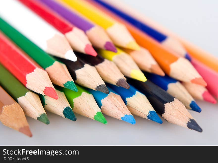 Close Up Of Color Pencils, Isolated On White