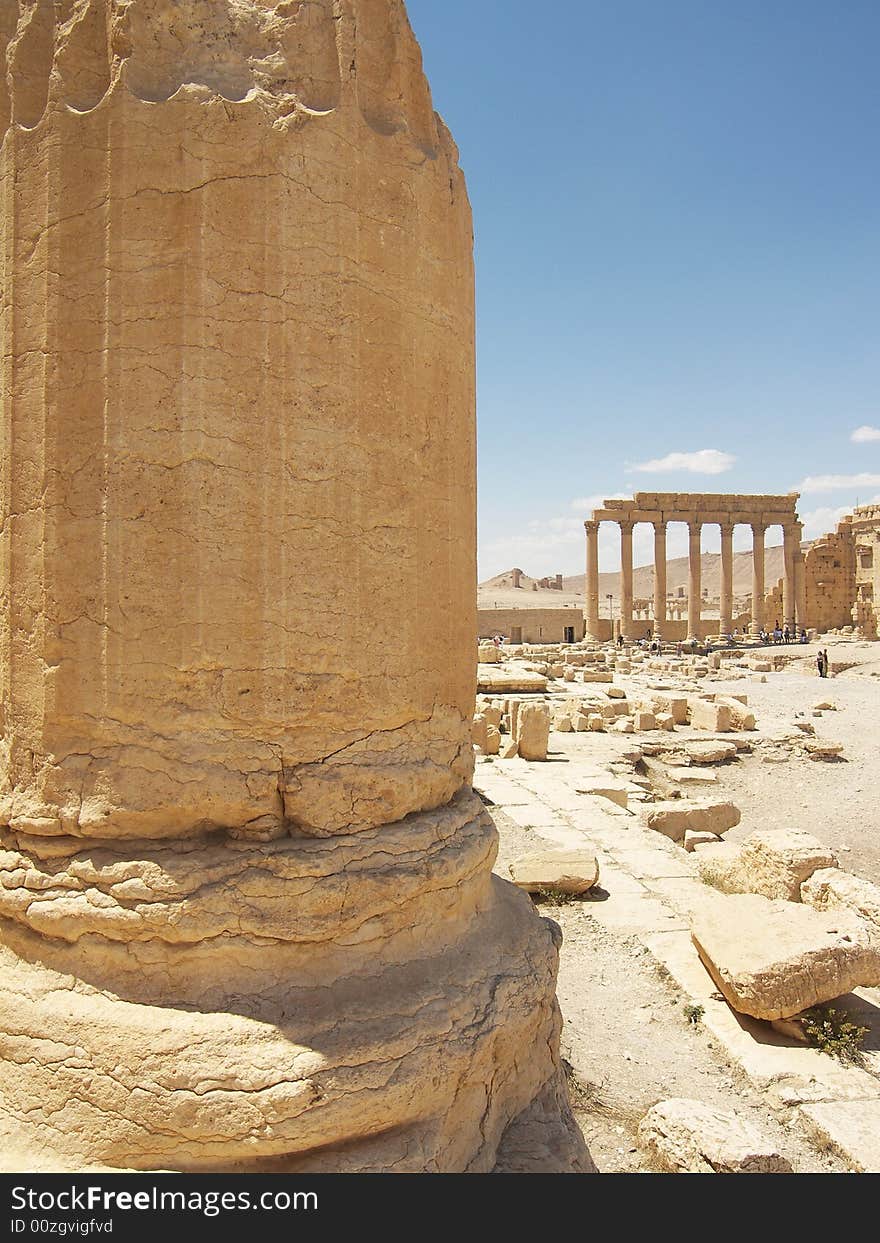 Roman ancient ruins in desert, Palmyra Syria. Roman ancient ruins in desert, Palmyra Syria