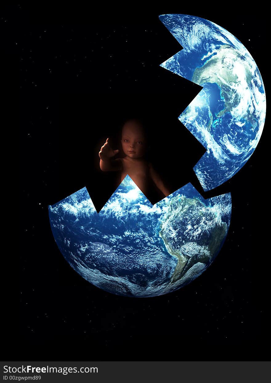 A conceptual image showing how the world can create life, in this case a baby. A conceptual image showing how the world can create life, in this case a baby.