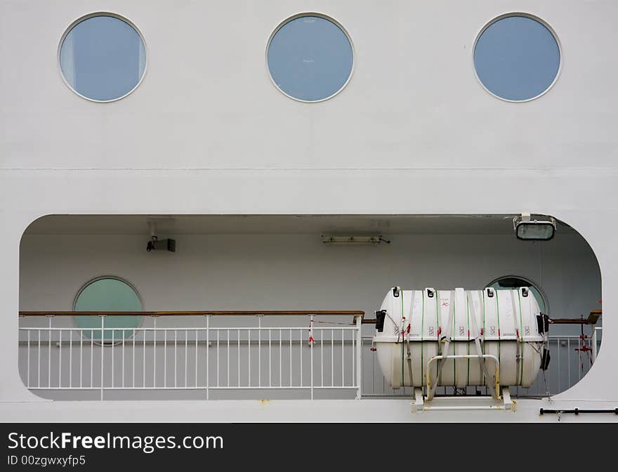 Liferaft and window of a cruise ship