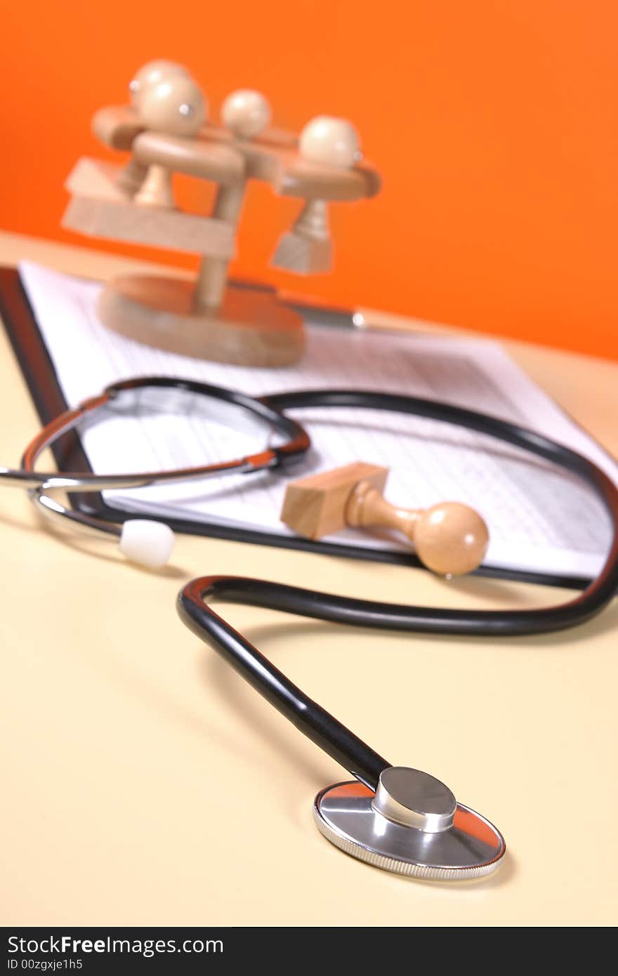 Close up of a stethoscope on a doctor's desk