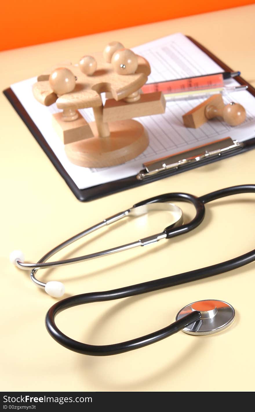 Close up of a stethoscope on a doctor's desk