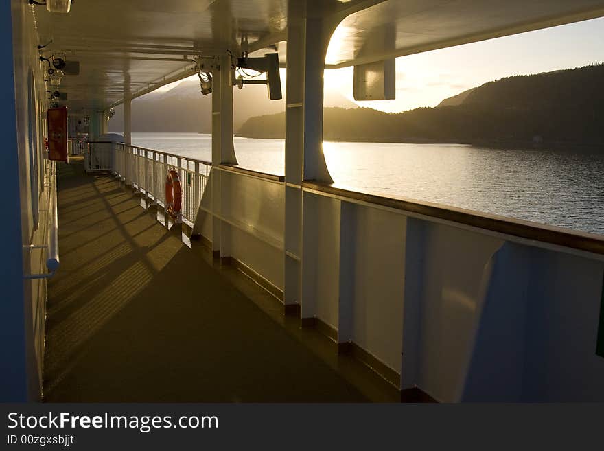 Sunset at deck of a cruise ship