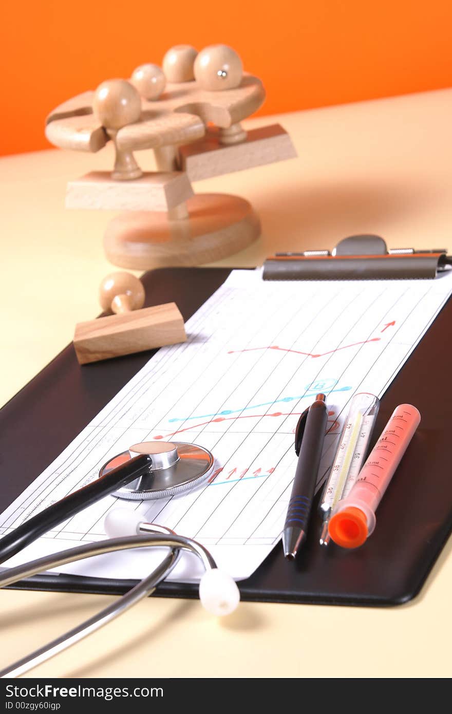 Close up of a stethoscope on a doctor's desk