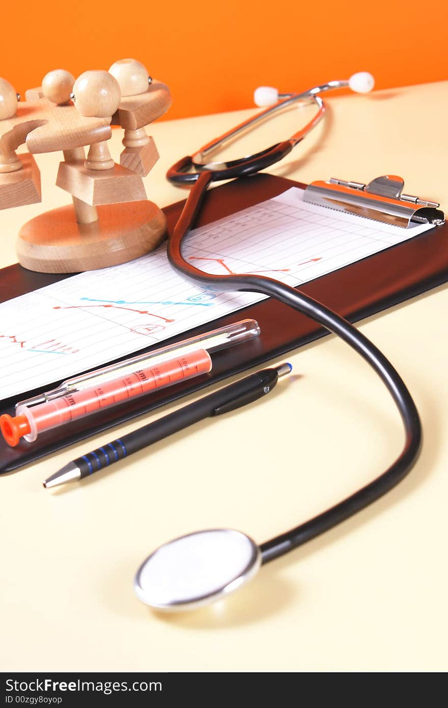 Close up of a stethoscope on a doctor's desk