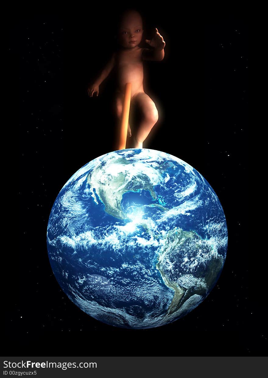 A conceptual image showing how the world can create life, in this case a baby. It could symbolizes mother earth. A conceptual image showing how the world can create life, in this case a baby. It could symbolizes mother earth.