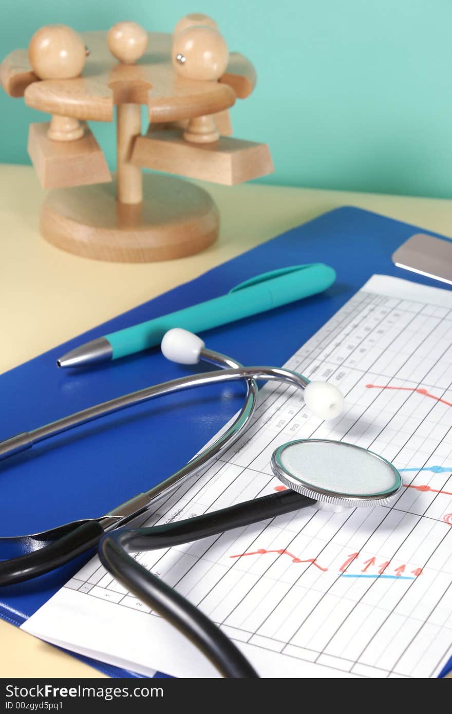 Close up of a stethoscope on a doctor's desk